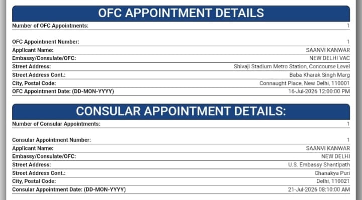 US B1/B2 visa urgent appointment confirmation secured by RV Global Immigration Services